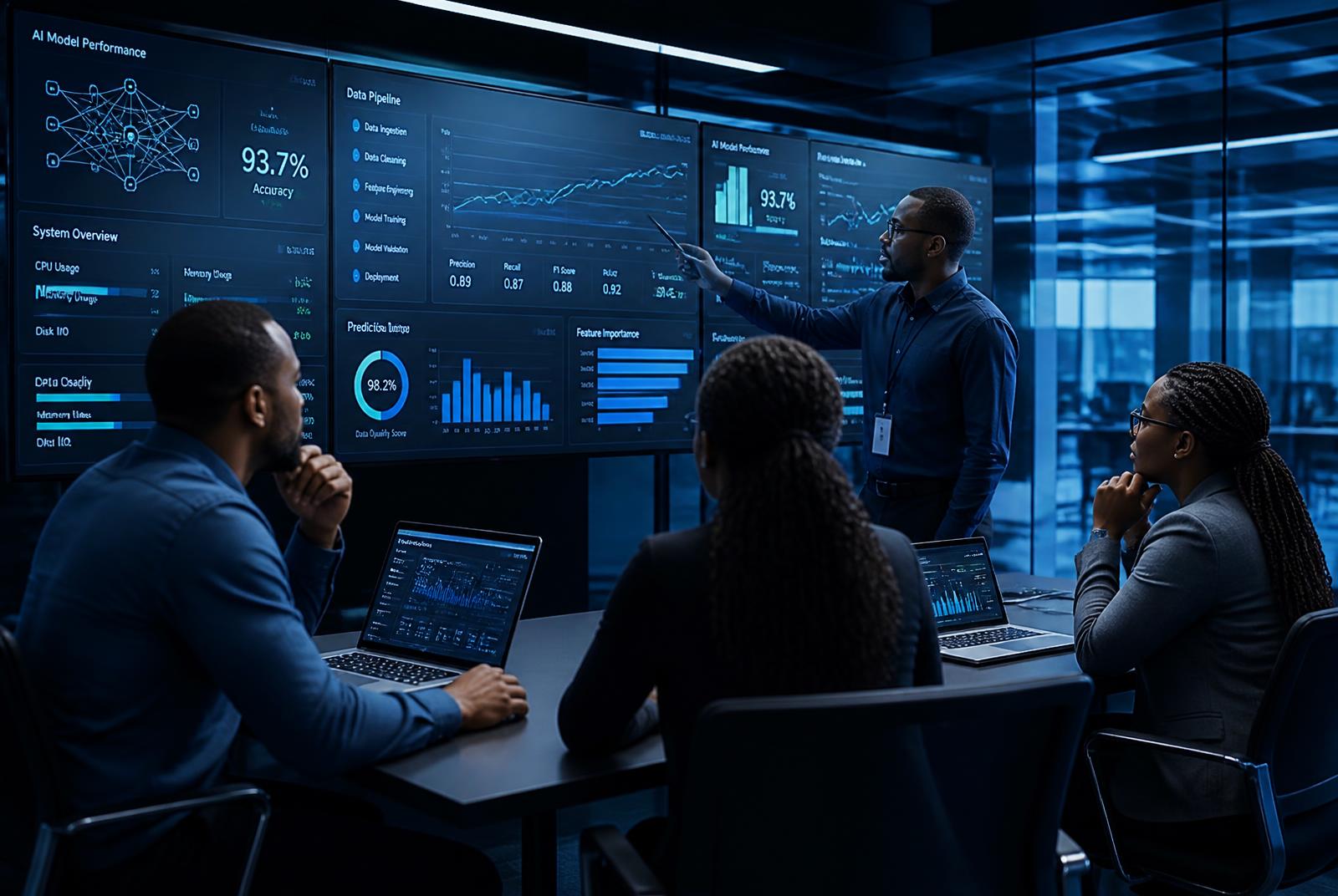 Zera data engineers reviewing artificial intelligence dashboards