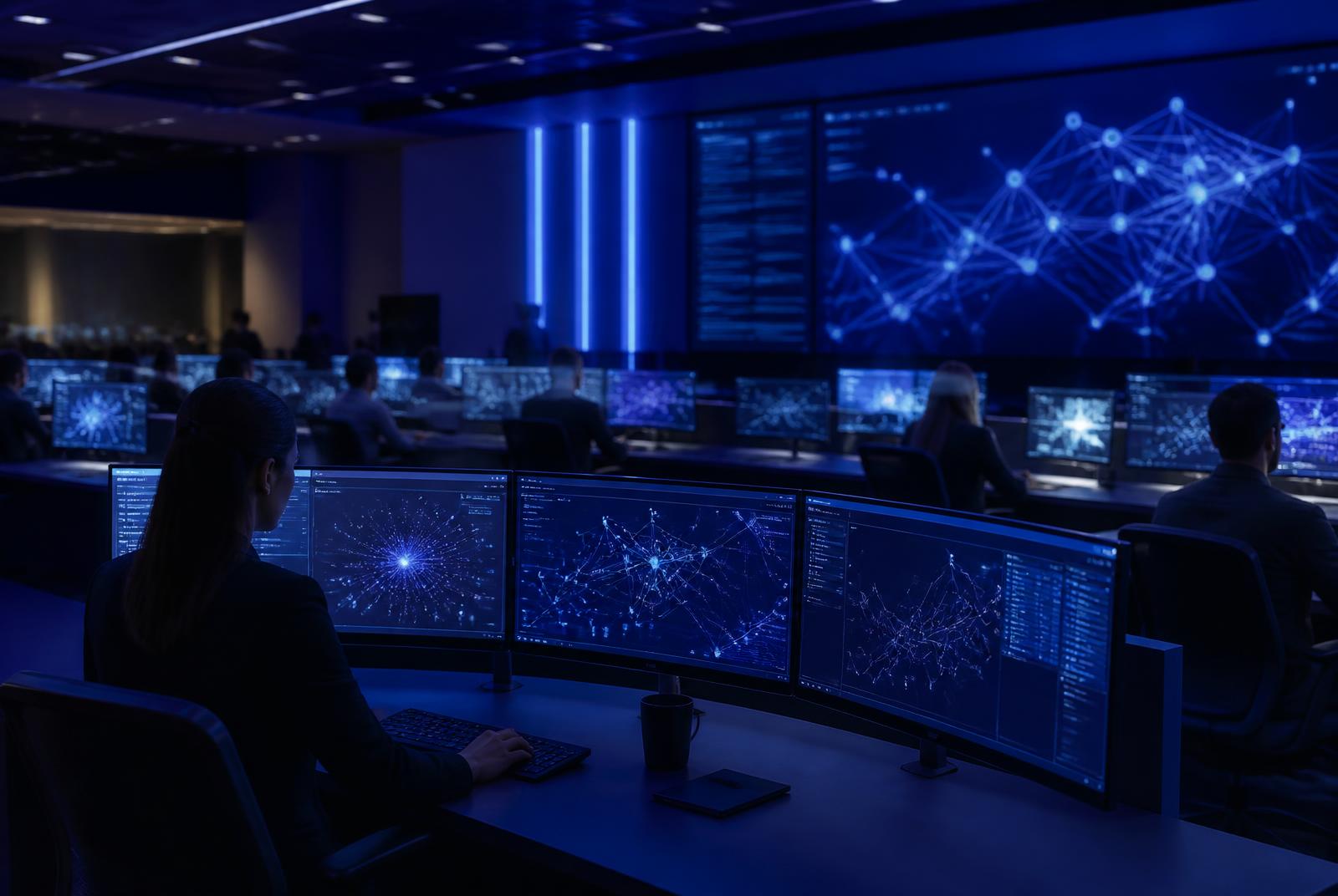 Analysts monitoring network activity inside a Zera security operations centre